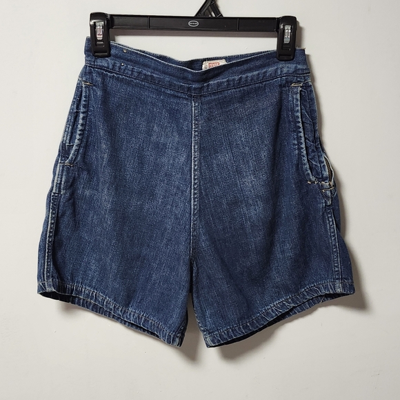 Levi's Pants - VTG 1950s Levi's Denim Family Side Zip Dark Blue Jean Shorts RARE JR 14